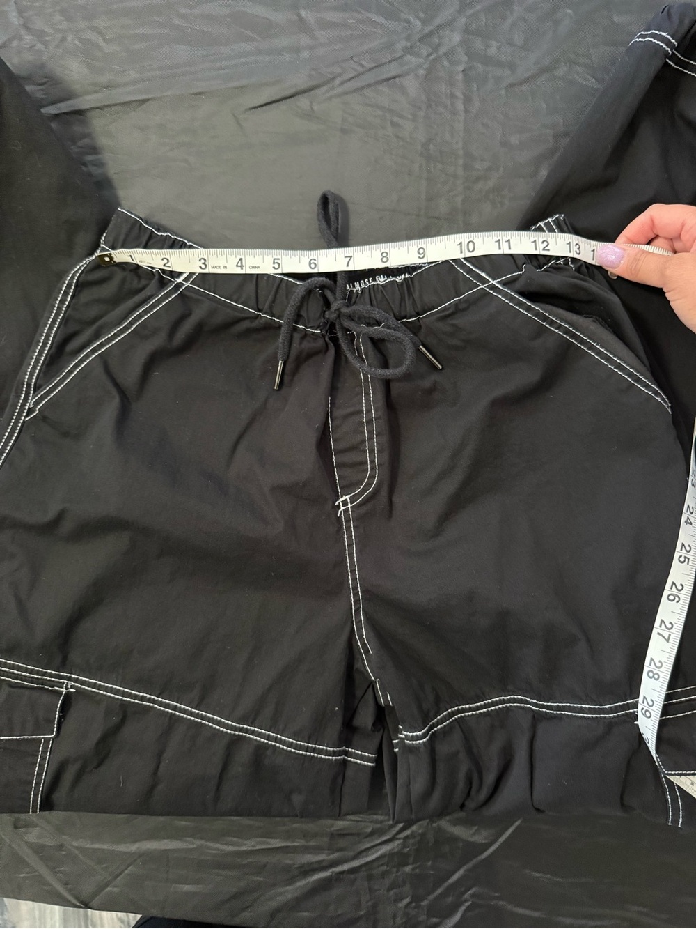 Almost Famous Black Cargo Jogger Pants with White Contrast Stitching Size M - Picture 8 of 10